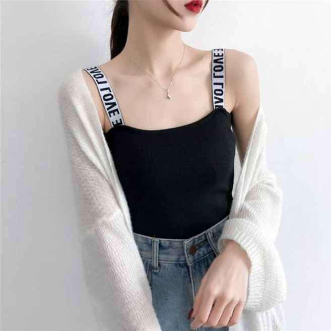 뉴욕멋쟁이 국내배송 러브리 베이직 레터링 나시티 단색 니트 민소매티 민소매/나시