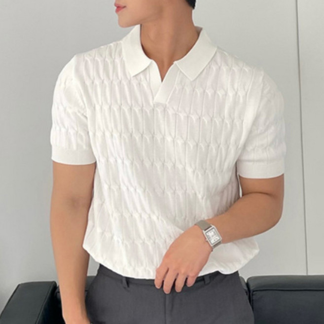 홍언목요 남자 반팔 폴로 티 여름 경량 상무 캐주얼 슬림핏 니트 카라 티셔츠