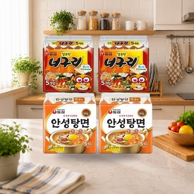 농심 얼큰한너구리 120g 5입 2개 + 안성탕면 125g 5입 2개, 농심 얼큰한너구리 120g, 5입, 2개 + 안성탕면, 10개
