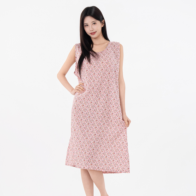 시크나인 아사면 나시 원피스 잠옷 플라워 민소매 홈웨어 빅사이즈