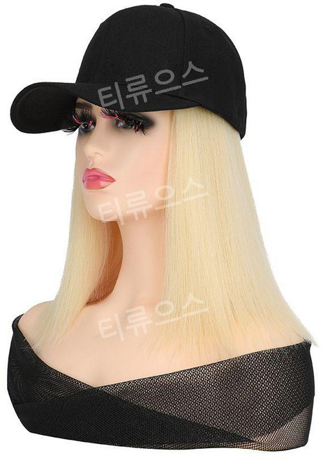 티류으스 여성 야구모자 스타일 부분 가발 밝은 컬러 짧은 디자인 고온 대비 쿨링, 1개, 검은 모자 +88