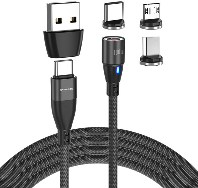 오파츠 6in1 PD100W 마그네틱 자석충전케이블 컨넥터 젠더 별도판매 아이폰 PD27W 초고속충전 CtoC타입지원(홀더포함), 블랙, 1세트, 1.8m