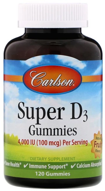 Carlson Labs 칼슨 랩스 Super D3 과일 맛(딸기 레몬 오렌지 맛) 25mcg(1 000IU) 구미젤리 120개 콜레칼시페롤 함유 - 쿠팡