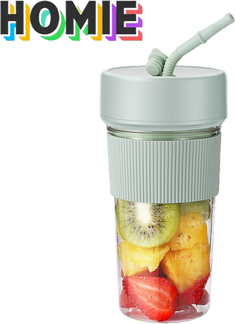 HOMIE 다기능 미니무선 휴대용믹서기 원터치충전식 과일주스기, 그린, FF98