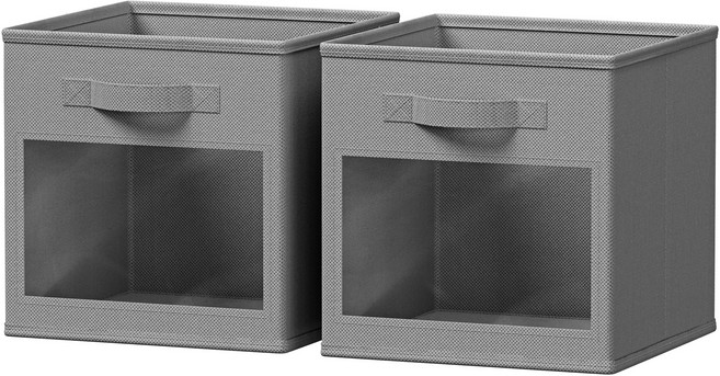 수납 바스켓 다용도 접이식 패브릭 옷정리 수납함 투명창 포함, 2개, 그레이