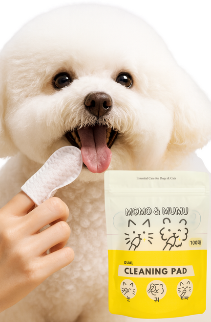 모모앤무무 반려동물 듀얼 클리닝 패드 일회용 손가락 칫솔 눈꼽제거 귀청소 100p, 2개, 100개입