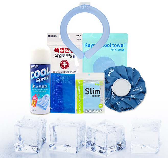 폭염 방지 키트 7종 세트 여름아이템 넥쿨러 냉온찜질 주머니 쿨타올 식염포도당 냉온찜질팩 아이스 넥밴드, 1개