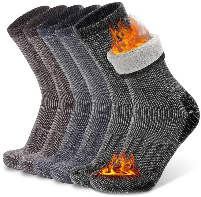 Busy Socks 크루 메리노 울 하이킹 양말 남성용 여성용 겨울용 두껍고 따뜻한 보온 쿠션 수분 흡수 부츠 3팩 다크 그레이 3쌍 182936, Small-Medium, 다크 그레이+라이트 그레이+브라운 3쌍