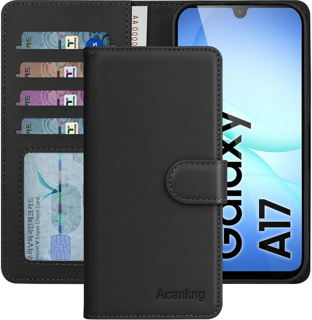 아칸크 갤럭시 A17 5G/LTE SM-A175N 지갑형 가죽 카드수납 다이어리 휴대폰리 케이스+지문인식 보호필름 풀세트