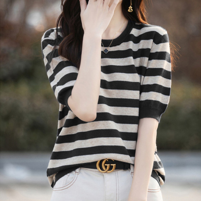 조이 단가라 라운드넥 반팔 니트티