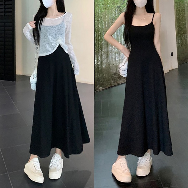 블랙 뷔스티에원피스 예쁜 트위드 a라인 롱 스커트 여성 여름복 2종세트 3xl까지 빅사이즈