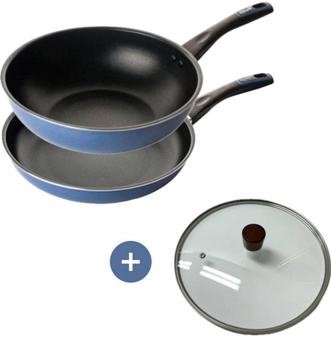 도루코 퓨어 라이트 애쉬블루 3종 프라이팬 세트(28+궁중28+뚜껑)인덕션사용불가, 1세트, 후라이팬 28cm + 궁중팬 28cm + 유리뚜껑