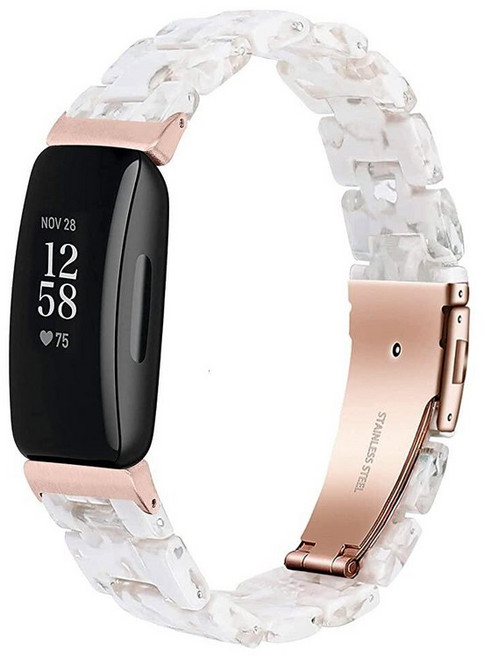 Wongeto Fitbit Charge 6Charge 5 밴드 호환 레진 여성용 남성용 교체용 손목 스트랩 핑크, 화이트 플라워