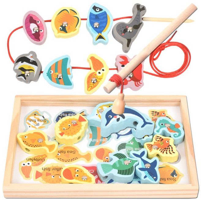 h37 오즈토이 목제 블럭 실꿰기 자석 낚시놀이 교구 바다생물 g1018-7 블록 영어 그림 교재, 1개, 상세페이지 참조