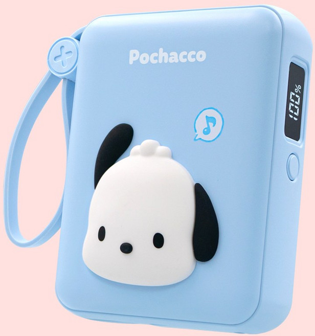 산리오 캐릭터 대용량 고속충전 보조배터리 10000mAh 일체형 잔량표시 C타입케이블 8핀 멀티단자 아이폰케이블, 포차코