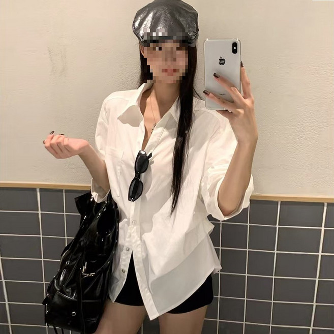 러우 여성 루즈핏 시스루 셔츠 오버핏 여름 남방 데일리 화이트 셔츠