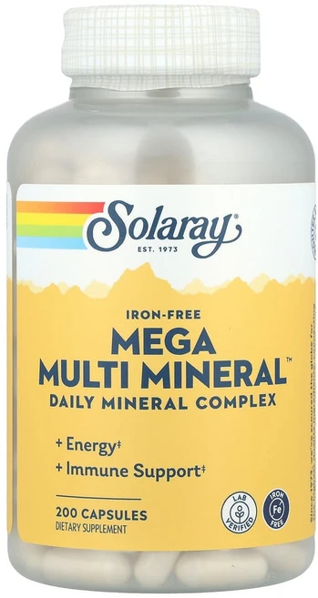 Solaray Mega Multi Mineral 철분 무함유 캡슐 200정, 1개 - 쿠팡