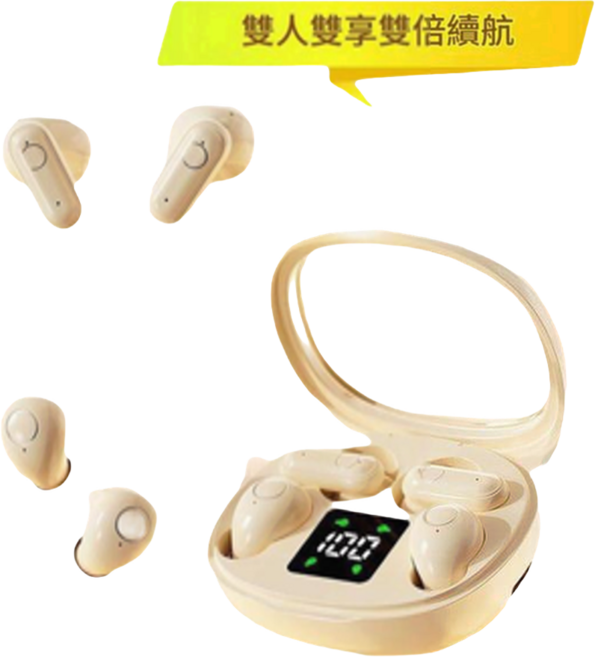 新款藍芽降噪無線入耳式耳機 一盒兩對四支 超長續航, 米白色 頂配版, 如圖
