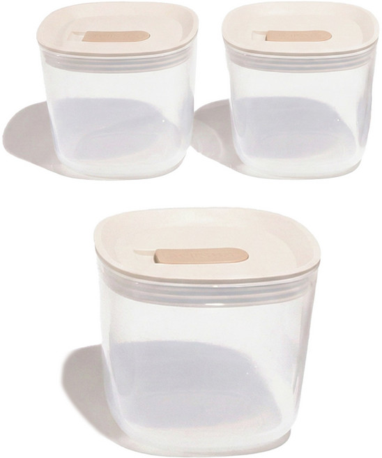 델리원 플래티넘 실리콘 밥팩 냉동밥 보관용기 400ml 3개, 베이지