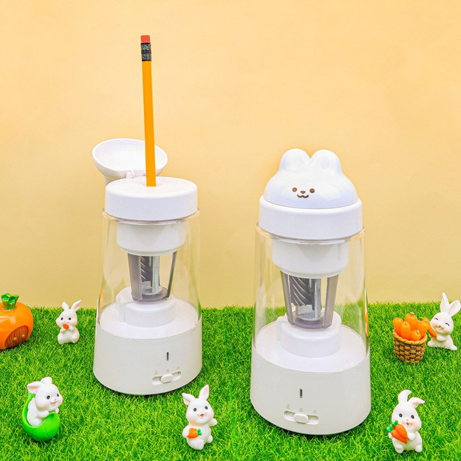 오아트 자동 상승 연필깎이 화이트 래빗 C타입 충전 케이블 포함 신학기 입학 선물 KC인증, 1개