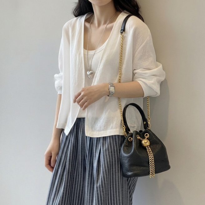 제이바바 여성용 소가죽 복조리 버킷백