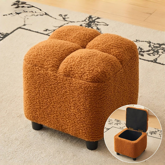 WHH 수납 스툴 후리스 현관 의자, 1개, 카라멜