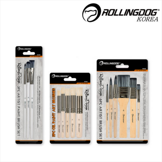 (롤링독) 브러쉬 세트/ 붓세트 수채화 유화 스텐실 DIY 페인트붓 전문가용 3종, (#81440)아티스트 브러쉬(3종)