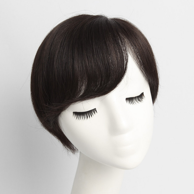 여우가발 숏컷 빅스킨 여자투페 여자정수리가발 W2055, 자연갈색(19cm×21cm), 1개