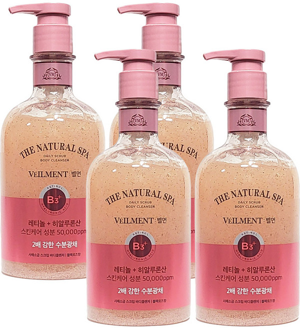 벨먼 스파 수분광채 약산성 스크럽 바디워시 블랙로즈향, 580ml, 4개