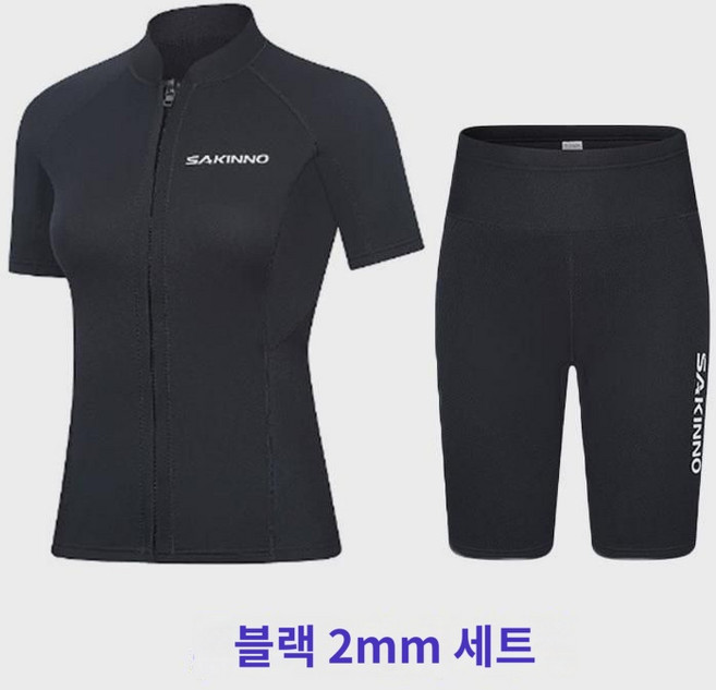 따뜻한 남성용 다이빙 차단 반바지 스노쿨링 서핑 웻슈트 반팔 슈트 잠수복, 2MM A블랙 여성 반팔+반바지 셋트