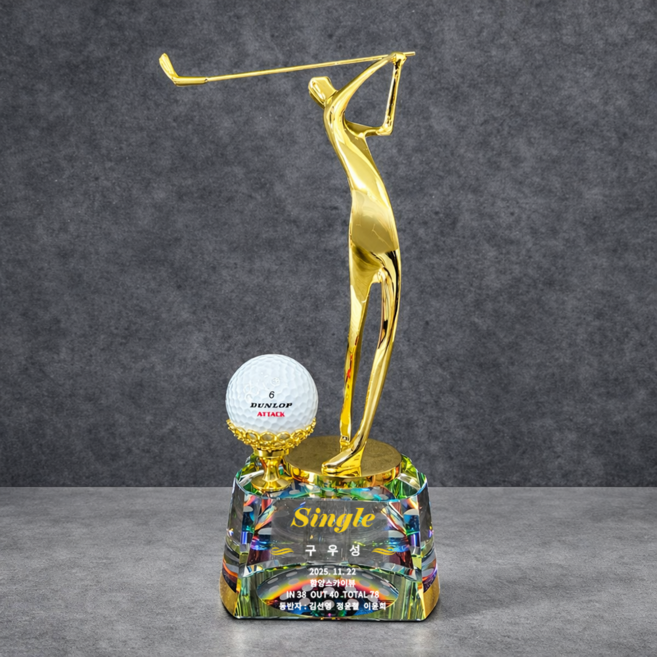 더좋은상패 크리스탈 홀인원패 싱글패 이글패 이븐파 언더파 대회 골프트로피 (TR14-1), 금색도금공 추가안함, 금색, 1개
