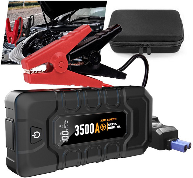 자동차 점프스타터 보조배터리 긴급시동 오토바이 겸용 스마트 점프 케이블 파우치 포함, 1개, 23400mAh