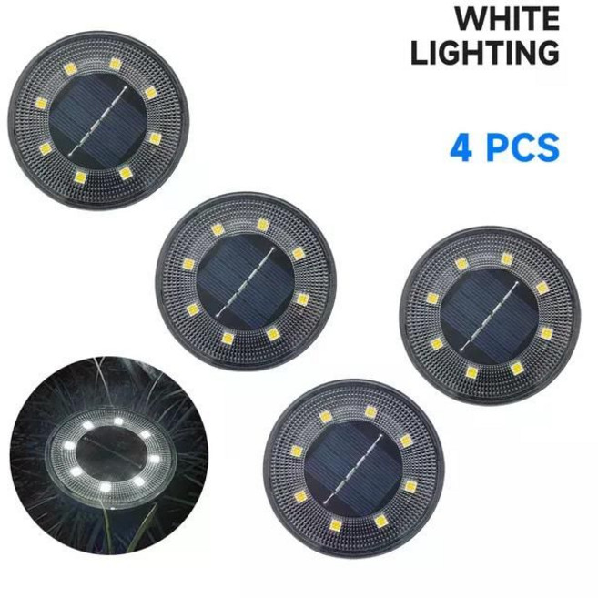 야외조명 태양광조명 발전 LED 지상 조명 IP68 방수 제어 경로 갑판 마당 진입로 잔디 정원 장식 램프, White Light-4 PCS, White Light-4 PCS