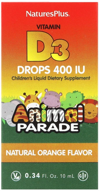 NaturesPlus Source of Life Animal Parade 비타민D3 액상 드롭 천연 오렌지 400IU 10ml(0.34fl oz), NaturesPlusSourceofLifeAnimalP, 1개, 10ml - 쿠팡