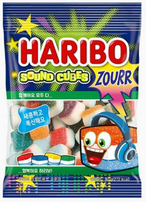 하리보 사운드큐브 마시멜로우 3겹 몰랑한 사우어 젤리, 80g, 24개