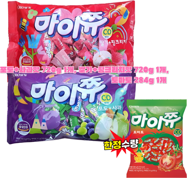 크라운 마이쮸 딸기리치 720g+포도사과 720g+토마토 284g, 1개, 1.724kg