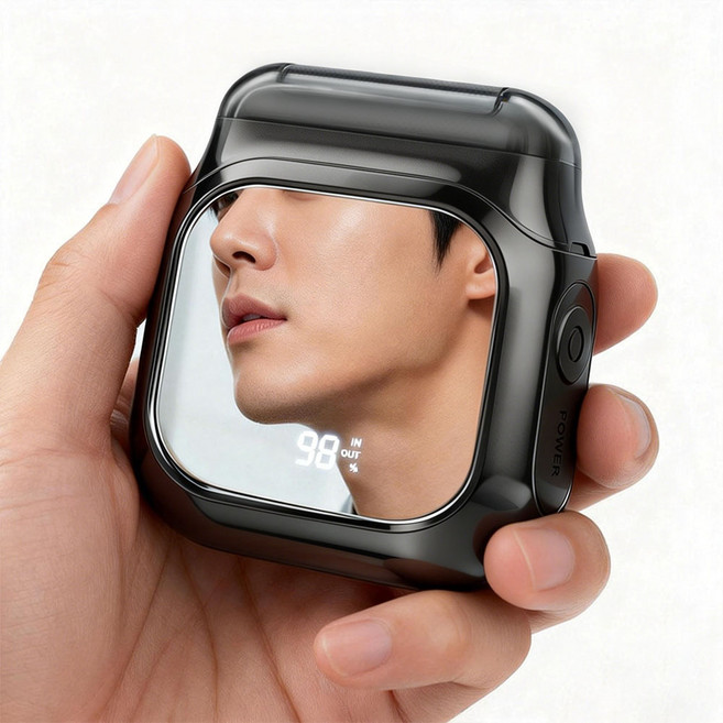 SEVOREN 전기면도기 초고출력 면도기 휴대용 스마트 방수 남자전기면도기 LED 디지털 디스플레이 거울 기능 전동면도기, 블랙, 004