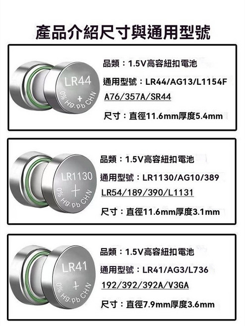 LR44/AG13/LR1130/LR41 鈕扣電池, 1個, 新款[LR1130IAG10]通用,5粒(特价)装[高品质+满电]