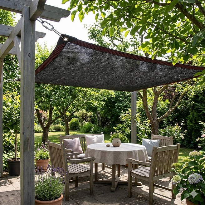 다용도 햇빛차단 암막 차양막 그늘막 캠핑용 테라스 옥상 타프 대형 썬쉐이드, 블랙