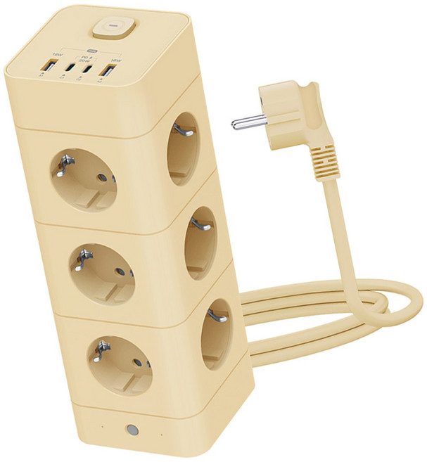 에코너 고용량 타워 멀티탭 총16구 고속충전기 내장 USB C PD 20W, 베이지 톤, 1개, 180cm