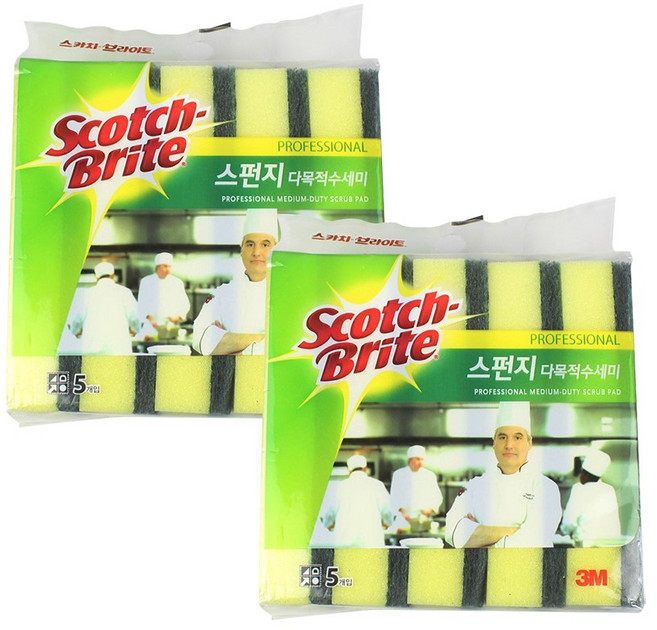 3M 대형 스펀지 다목적 수세미 (5입) 옐로우, 2개, 5개입