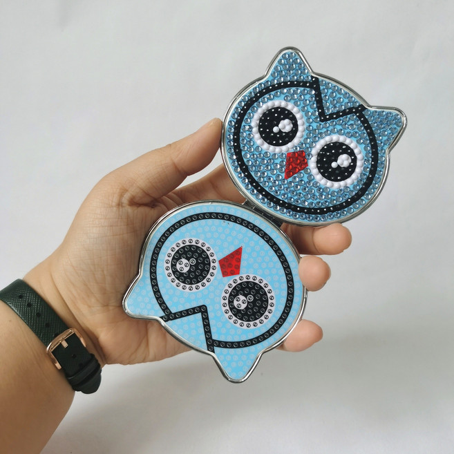 보석십자수 거울 만들기 DIY 비즈 규빅 양면원형 거울, 손거울세트(부옹이), 1개