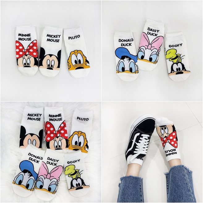 [6족세트]여자 디즈니 캐릭터 스니커즈 단목 발목 양말