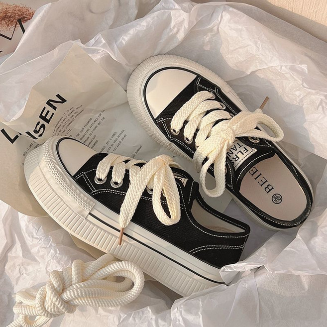 BLACK K7 여성 패션 발편한 캔버스화 통굽 스니커즈 단화