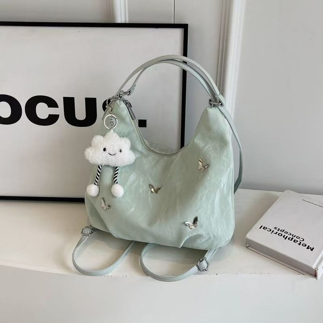 簡約高級感包包 韓系 新款時尚雙肩後背包 多用單肩水桶托特包 大容量女包學生後背包, 綠色【加厚升級版】,單獨包包