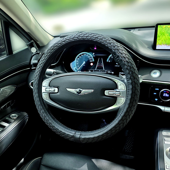 제이토리 자동차 프리미엄 수제 가죽 핸들커버, 핸들커버_블랙