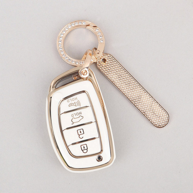 더뉴 싼타페 2020~23 키케이스 5버튼 골드라인 키홀더 클립링세트 H7, AH06 호환 골드-화이트