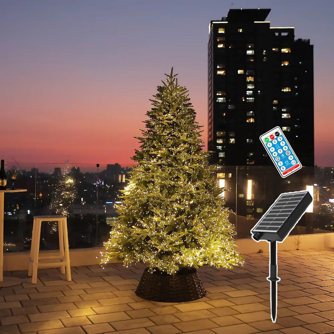 21세기트랜드 태양열 지네 전구 좁쌀 전구 8모드 배터리 잔량 표시 야외 줄조명, 블랙 와이어-화이트