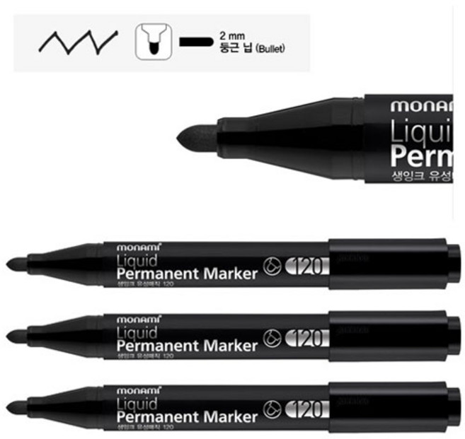 생잉크 유성매직 120, 둥근촉, 흑3본, 1개