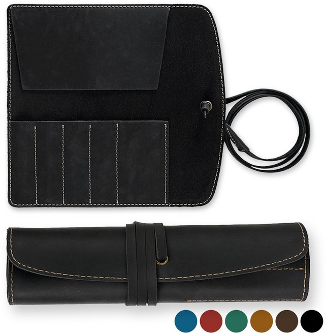 아뜰라임 심플 만년필 소가죽 필통, 클래식 블랙, 1개